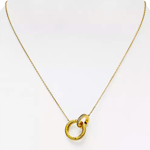 New Michael Kors Interlocking Logo Ring Necklace w dust bag. Retails $125 - Picture 1 of 6
